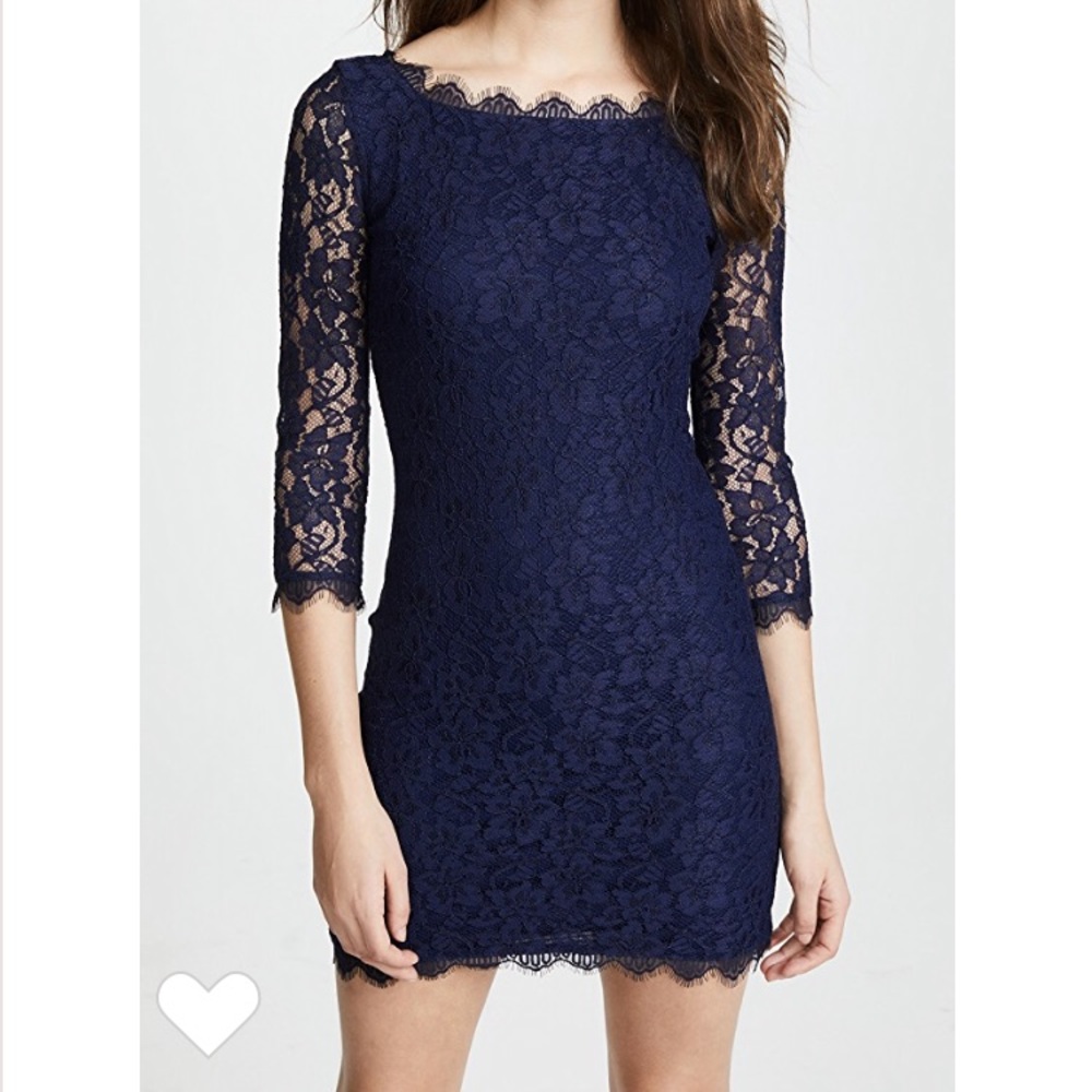 Navy blue 3/4 sleeve lace dress